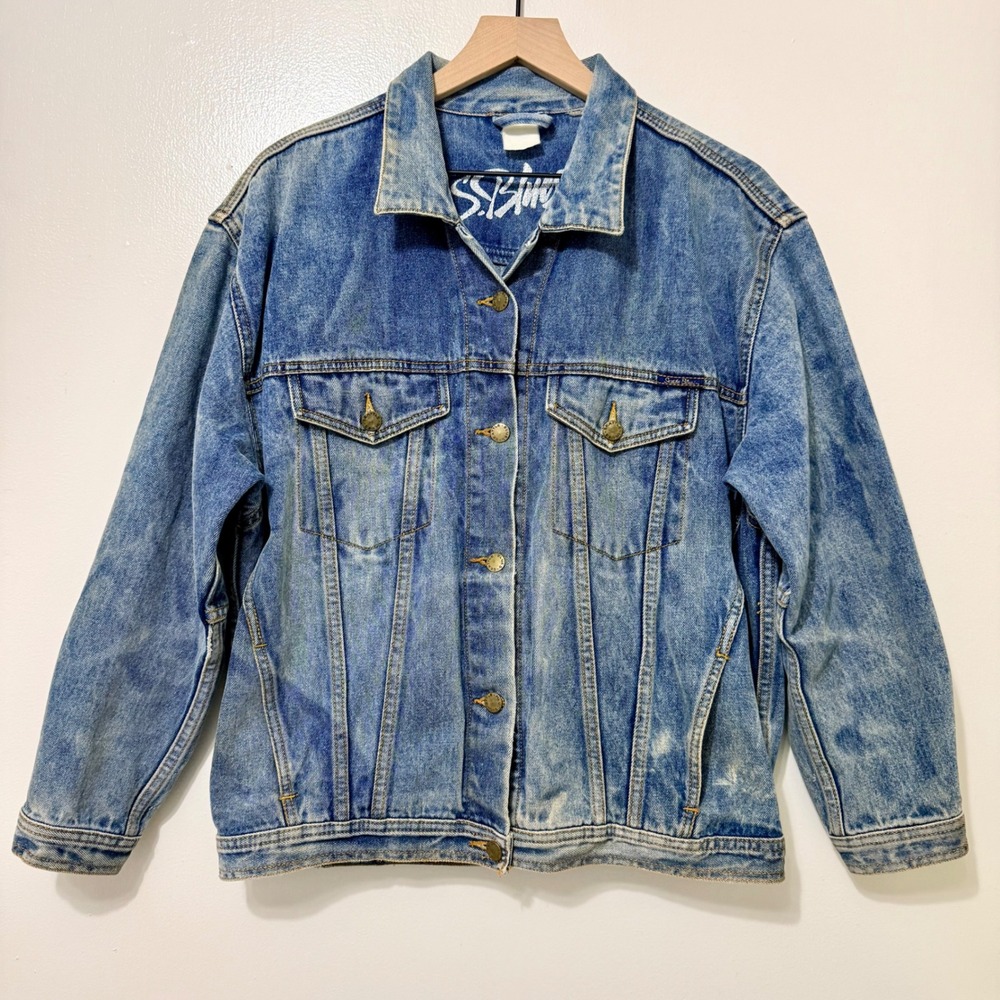 Vintage Seattle Blues Acid Wash Denim Jacket 80s Western V Yoke Pleated XL